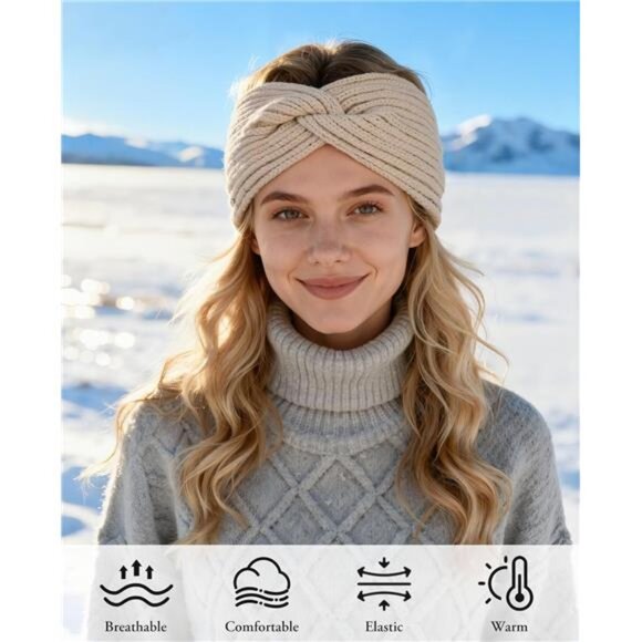 Warm Winter Headbands for Women Cable Crochet Turban Ear Warmer - Picture 5 of 7